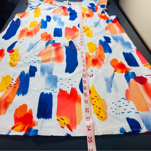 Abstract Paint Brush Print Ruffle Sleeve A-Line Tunic Dress – Lightweight - Picture 5 of 8